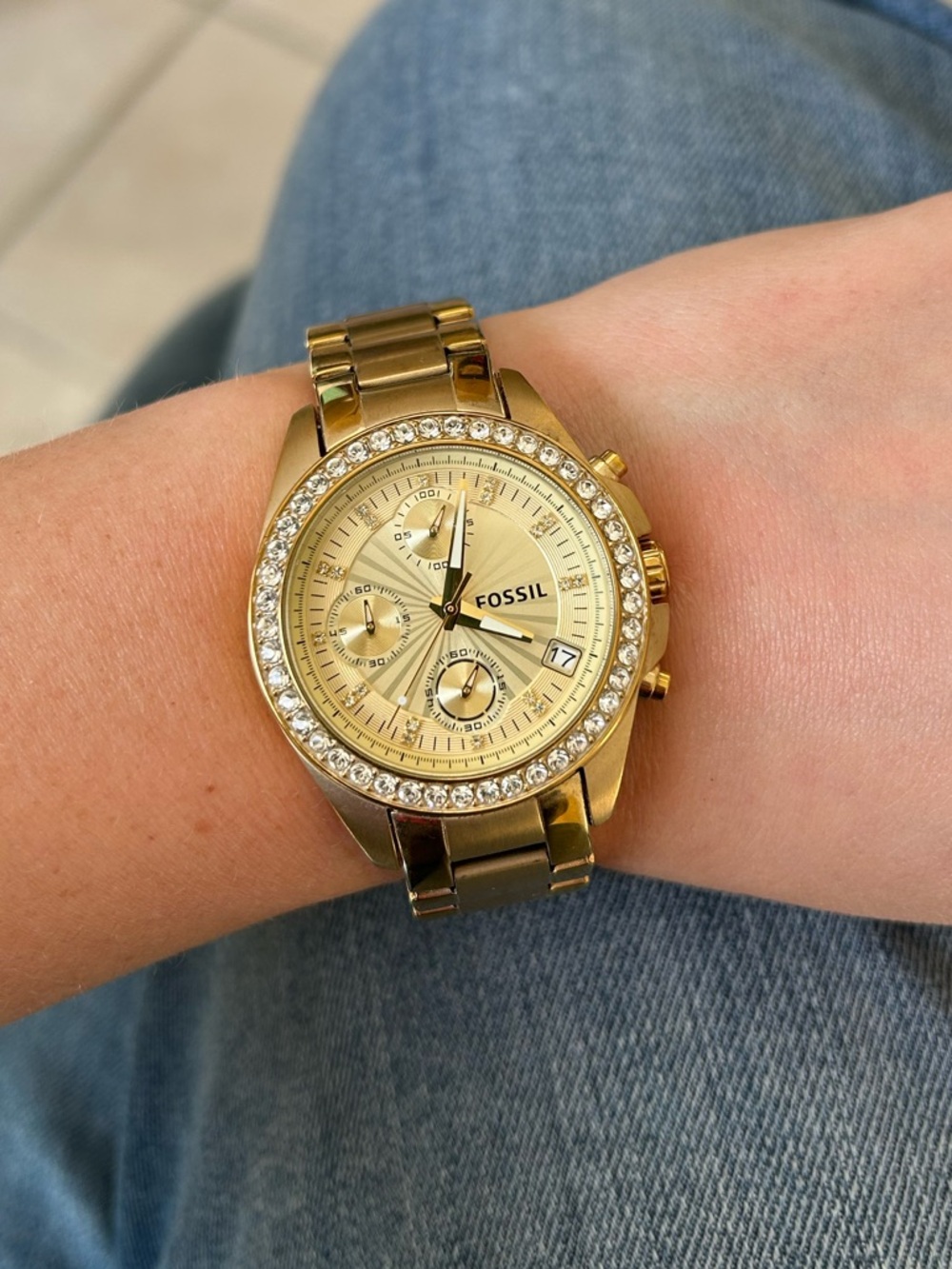 Fossil Gold Crystal-Accent Chronograph Bracelet Watch